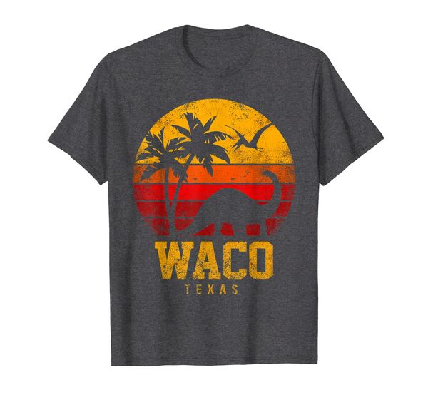 

waco vintage retro sunset dinosaur beach funny t-shirt, White;black