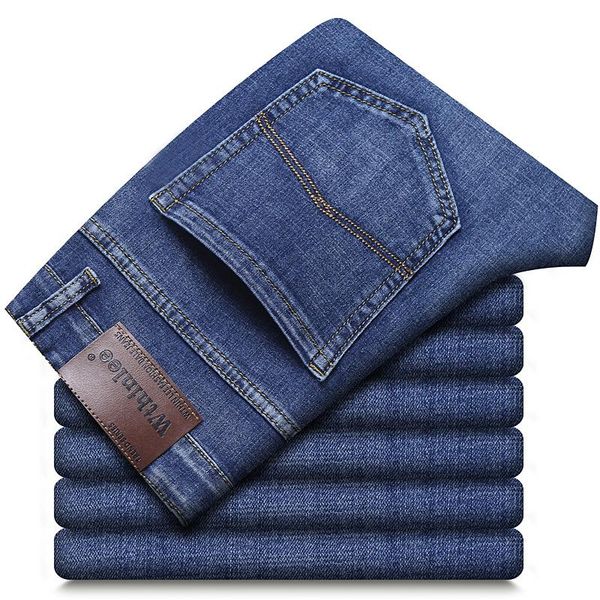 

men's jeans 2021 stretch fit four seasons business casual fashion straight 6 styles black blue grey classic pants