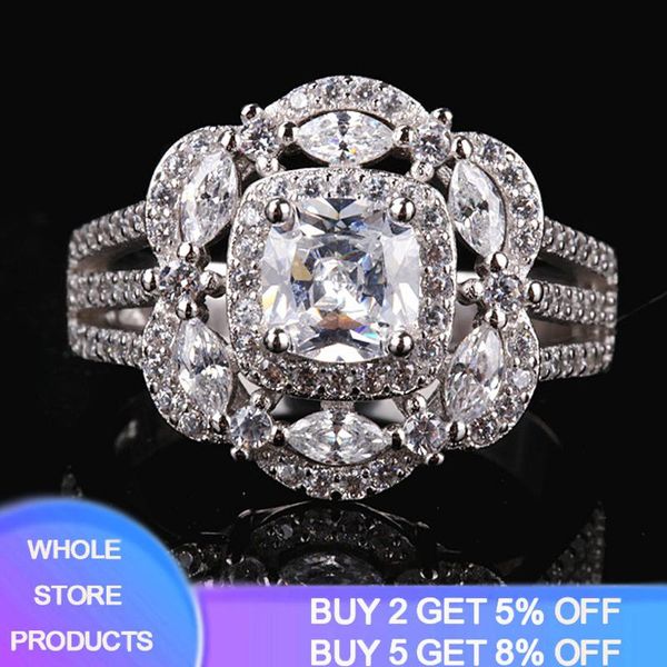 

cluster rings arrival vintage 925 silver crystal wedding for woman luxury white zircon engagement ring jewelry gift r202, Golden;silver