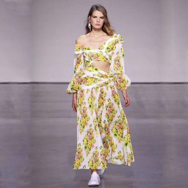 

casual dresses ruique street fashion ladies v-neck long dress women hollow waist lantern sleeves printed seaside holiday slim, Black;gray