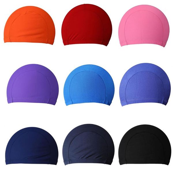

swimming caps elastic polyester cloth fabric protect ears long hair sports swim pool hat cap for men & women adults