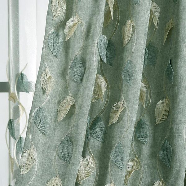 

luxury leave embroidered curtains for living room embossed chenille modern 3d green leaf balcony window drapes js292c curtain &