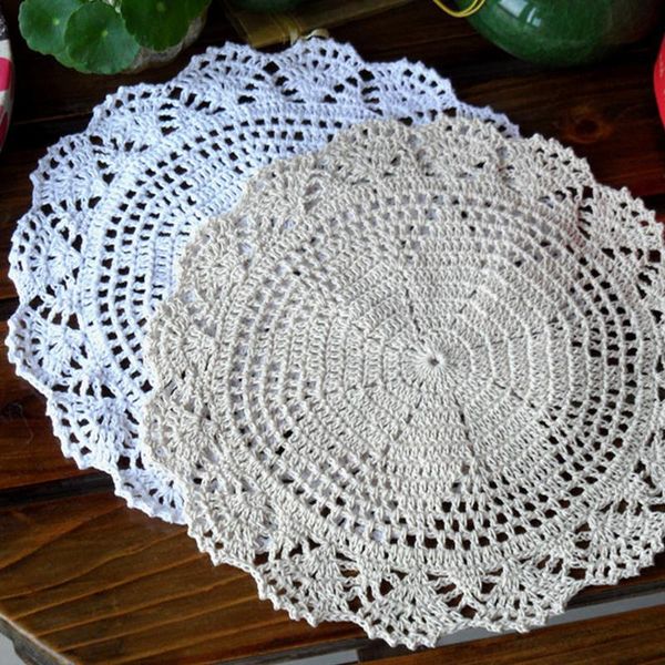 

mats & pads white cotton lace placemat round pad for home decor coffee tea table embroidery christmas dining kitchen doily