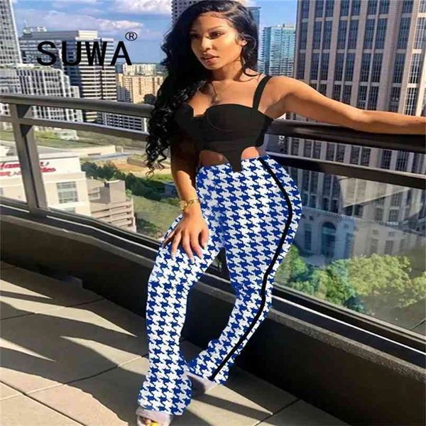 Klassische Kontrast Plaid Gedruckt Dünne Hosen Frauen Hohe Taille Bleistift Hosen Sexy Büro Tragen Leggings Cool Girl Streetwear 210525