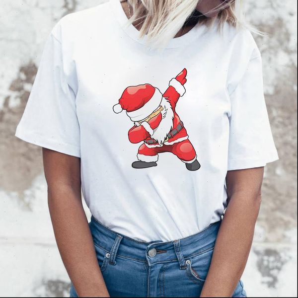 

cartoon women santa claus printed t shirt men funny merry christmas tshirt casual tee, White