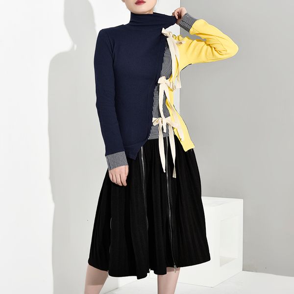 

hoodie female fashions spring tide 2021 bandage contrast color knit sweater set hgih collar sleeve, Black