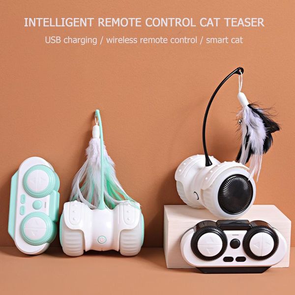 

remote control interactive cat toy intelligent automatic rolling toys with led light teaser feather funny games pet supplies
