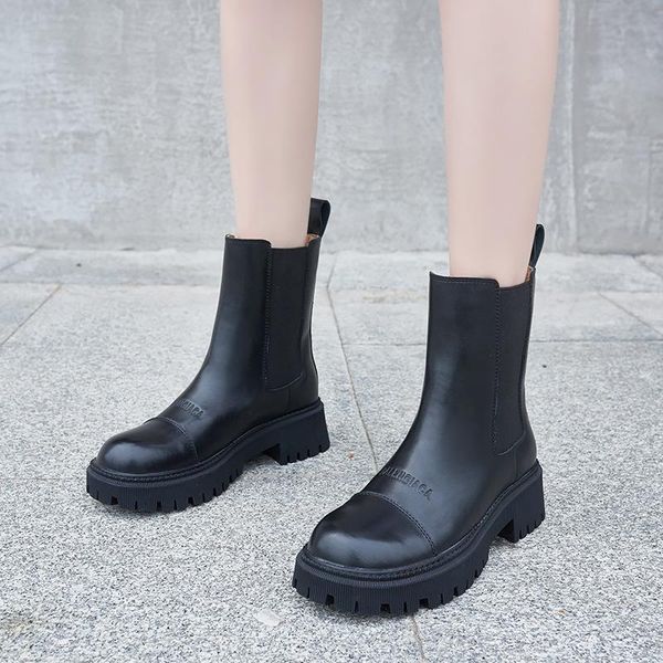 

leather boots women's thick soled chelsey autumn / winter 2021 shoes, Black