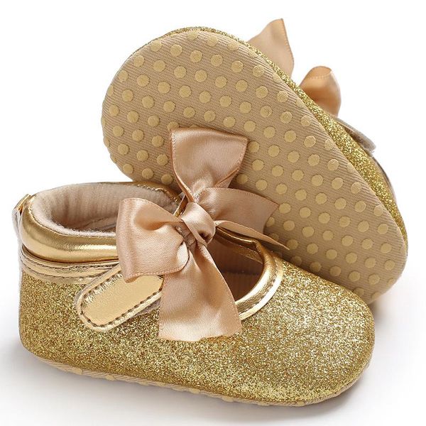 Primeiros caminhantes criança bebê crianças meninas princesa shinny berço sapatos bowknot sola macia adorável sneaker