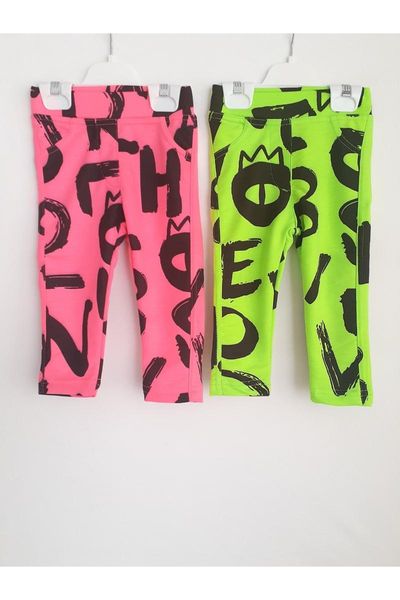 

women's leggings 2-pack neon green pink 100% cotton seasonal baby girl & kids tights 211206, Black