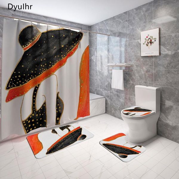 

shower curtains bathroom accessories fashion female design printed polyester waterproof curtain toilet seat cushion floor mat bathroomkit