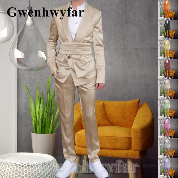 

men's suits & blazers gwenhwyfar 2021 arrival belt style satin cloth fashionable two-piece party costume handsome khaki prom suit groom, White;black