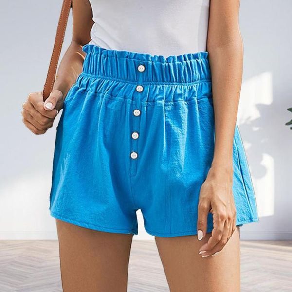 

women's shorts fashion women loose summer linen button a-line wide leg casual solid color high waist buttons, White;black