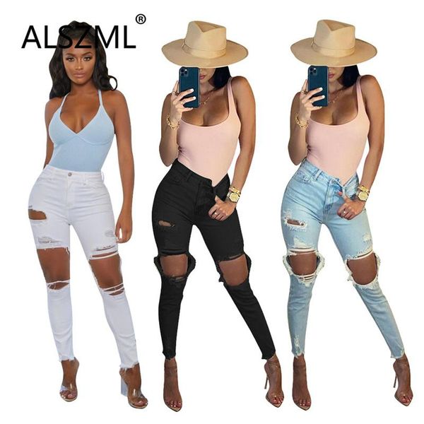 

hole special design simple pure color skinny pants tight club party lady fashion sheath trouser women's & capris, Black;white