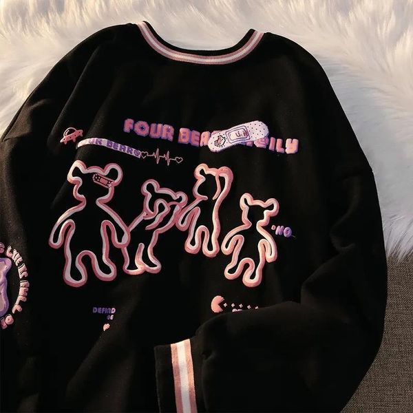 

women's hoodies & sweatshirts salt fun bear thin sweater tide ins spring and autumn loose lazy couple long-sleeved kawaii shirt korean, Black