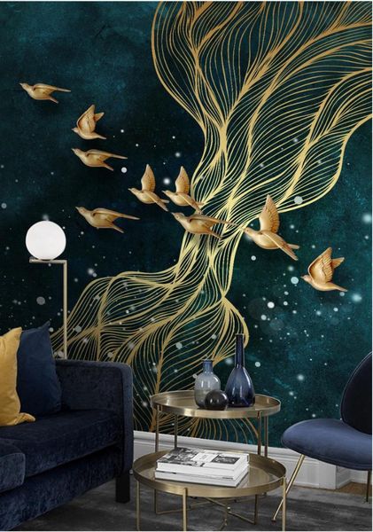

wallpapers ainyoousem modern stylish golden line bird background wall papel de parede wallpaper 3d stickers
