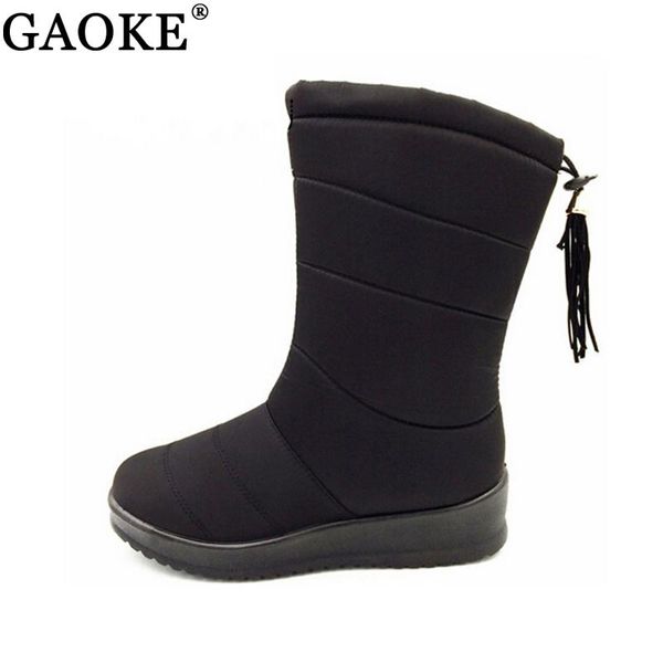 

winter women boots mid-calf down female waterproof ladies snow girls shoes woman plush insole botas mujer, Black