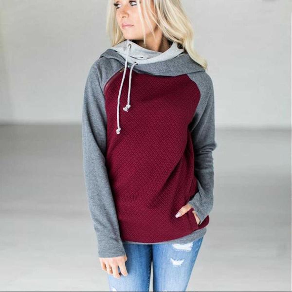 

women's hoodies & sweatshirts sweatshirt gray patchwork diagonal zipper jacket coats female hoody long sleeve pullover plus size ona05, Black
