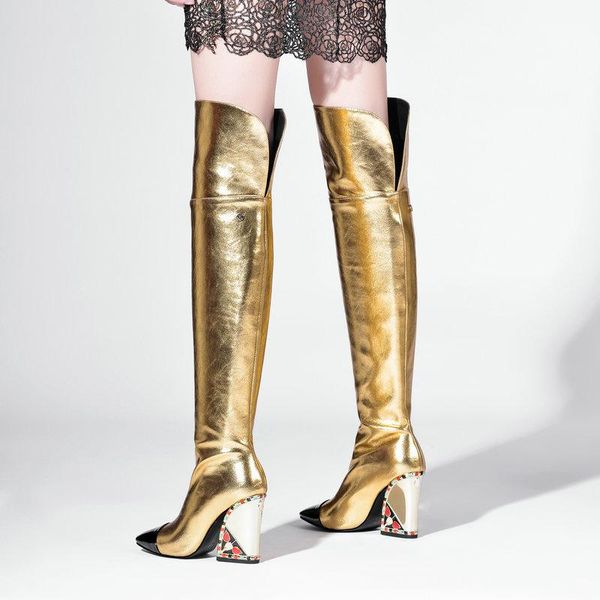 

boots fashion sqaure toe over the knee women leather high heel long autumn winter slip on female shoes, Black