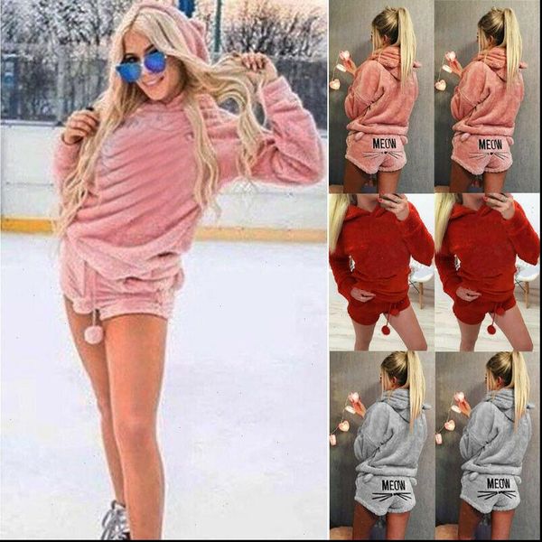 

newly winter flannel pajamas set womens sleepwears bear hooded warm coral fleece sleepwear, Black;red