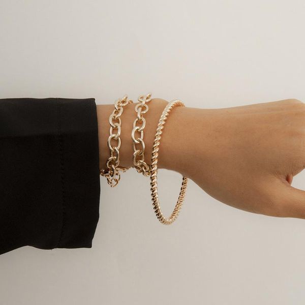 

charm bracelets minimalist twisted chain for women gold color metal c shaped on hand party jewelry accessories, Golden;silver