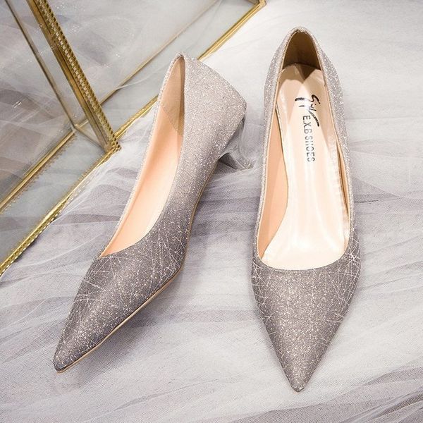 

luxury dress shoes pointed shallow mouth single shoe 2021 spring fairy style bridmaid wedding sho temperament thin heel high heels, Black