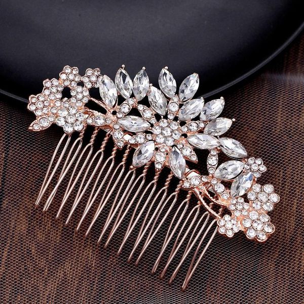 

hair clips & barrettes flower comb fashion rhinestone clip for women girls bridal wedding accessories ea, Golden;silver