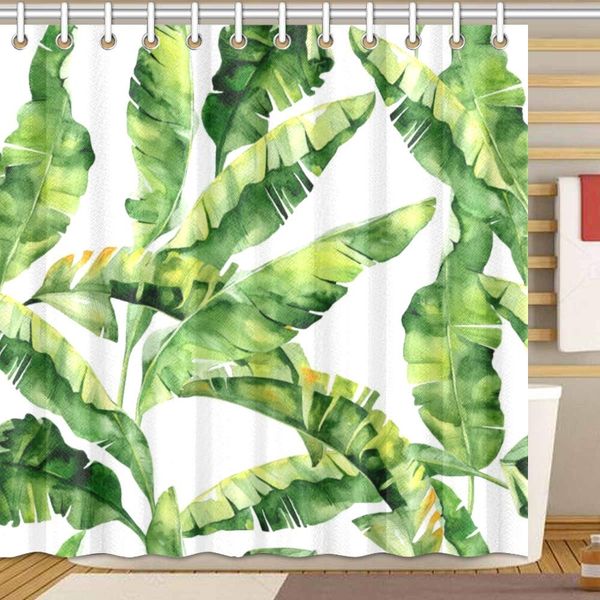 

watercolor tropical leaves shower curtain bathroom sets, novelty bath decoration polyester curtain 72 x 72 inches