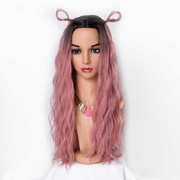 

synthetic wigs kryssma natural long wavy orange pink cosplay wig for women heat resistant, Black