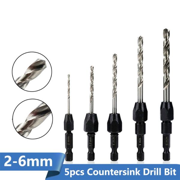 

5pcs quick chuck countersink drill bit set hss 6542 hex shank gun wood hole cutter twist professional bits