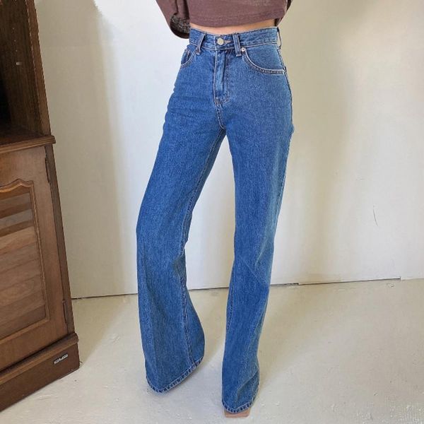 

women's jeans korean fashion baggy loose wide leg pant high waist blue straight denim pants 2021 fall jean trousers female p240