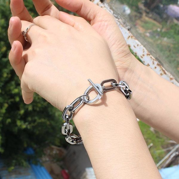 

link, chain sterling silver hollow 20cm bracelets for women girl's party elegant accessory, Black