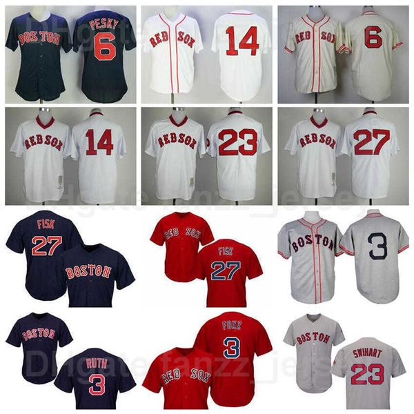 

retro baseball 3 babe ruth jersey 1914 1936 1939 1967 vintage 27 carlton fisk jimmie foxx 6 johnny pesky 14 jim rice 23 luis tiant red navy, Blue;black