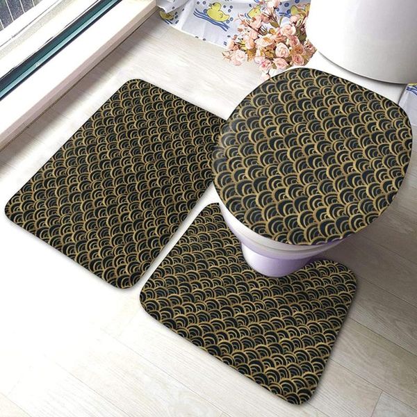 

bath mats gold art deco scallop-black bathroom mat sets 3 piece set rugs memory foam toilet seat cover lid