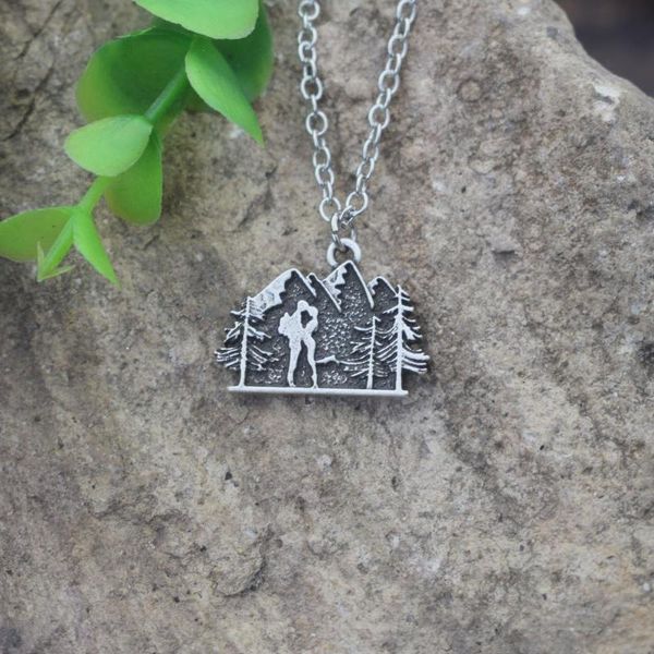 

pendant necklaces 12pcs hiking mountain couple wedding necklace backpacking outdoor jewelry, Silver