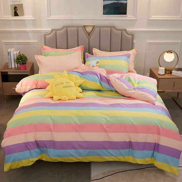 

bedding sets home textile girl kids set colorful rainbow flower duvet cover sheet pillowcase woman bedclothes 0zm4