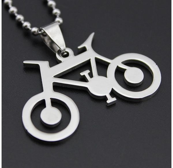 

pendant necklaces stainless steel geometric mountain travel bicycle necklace hollow round bike charm jewelry for love gift, Silver