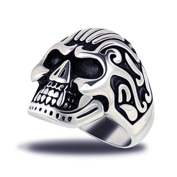

designers antique silver plated big stainless steel skull ring jewelry for men gift