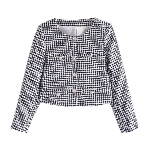 

women's suits & blazers xeasy 2021 women vintage houndstooth long sleeve slim office lady blazer female single-breasted streetweaer sui, White;black