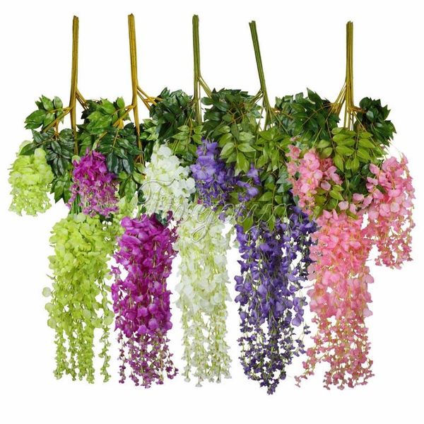 

24pcs 105cm silk artificial hanging flower wisteria plants fake decorative wreaths for wedding home decor flowers &