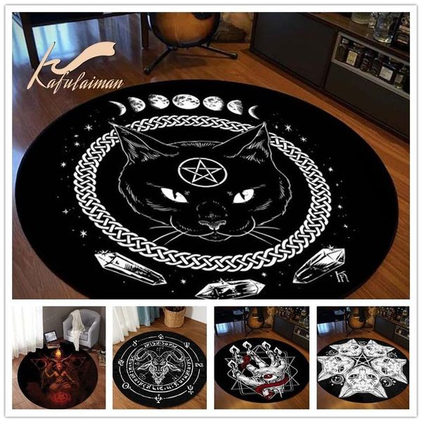 

carpets round rug satanic cat goat impaled throne area atheist carpet bath mat black living room home decoration