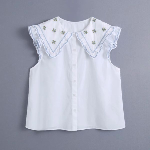 

summer women embroidery sailor collar white shirt female butterfly sleeve blouse casual lady loose blusas s8912 210430