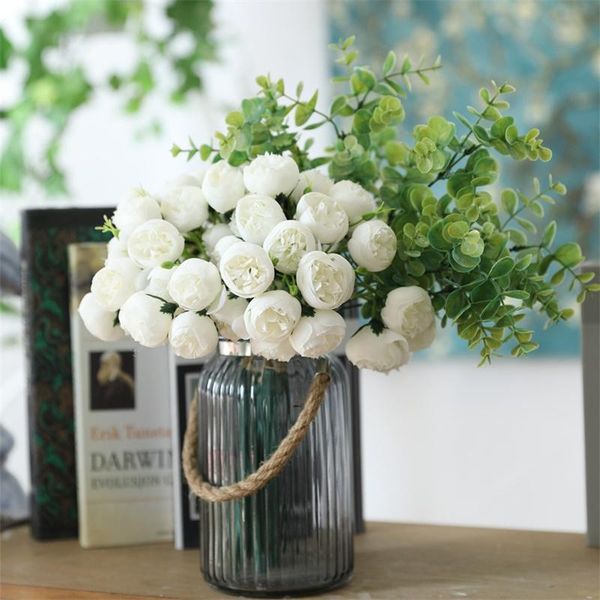 

heads artificial silk tea rose flower bouquet wedding bride holding home decoration craft fake floral decorative flowers & wreaths