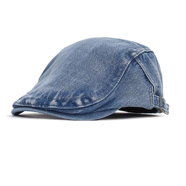 

berets simple washed denim hat men women spring summer peaked flat cap artist duckbill casual sboy, Blue;gray
