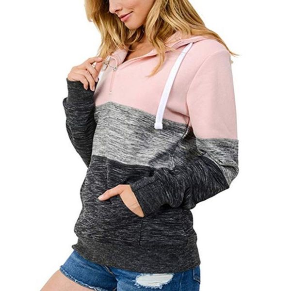 

women's hoodies & sweatshirts half zip printed pullover sweatshirt contrast casual loose hoodie drawstring women poleron 2021 xxl patch, Black