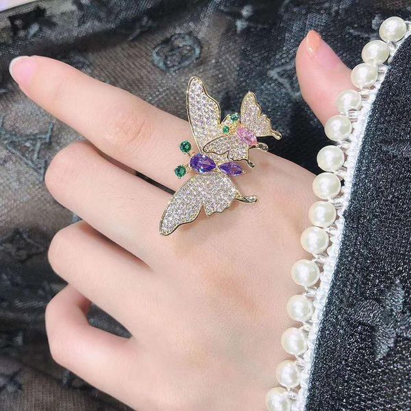 

cluster rings fashion colorful butterfly micro - set zircon ring ,open mouth adjustment for women gift1, Golden;silver
