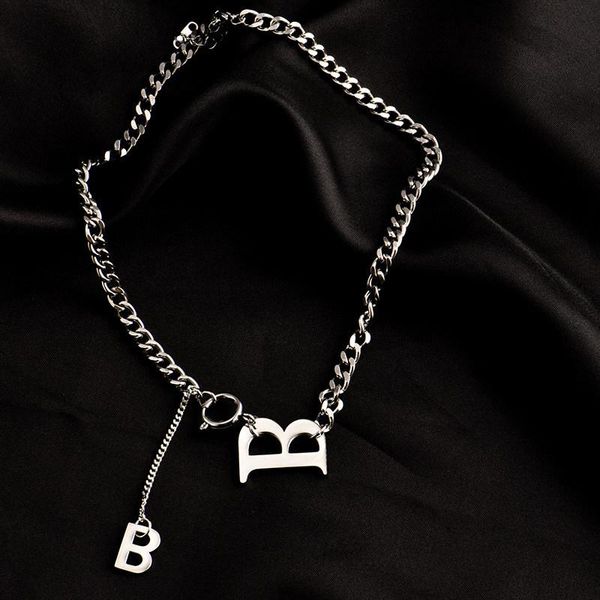 

pendant necklaces fashion titanium steel letter b clavicle chain ladies simple temperament necklace personality trend niche design jewelry, Silver