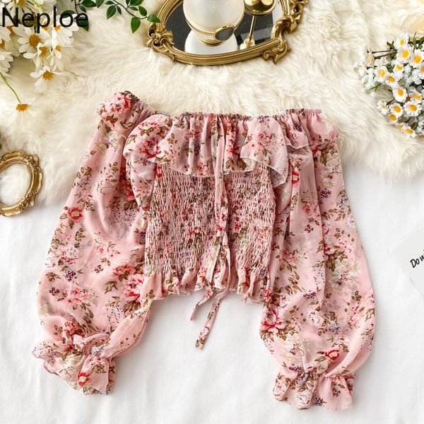

women's blouses & shirts neploe korean 2021 fashion chic shirt women blusas chiffon puff long sleeved ruffles vintage off shoulder cro, White