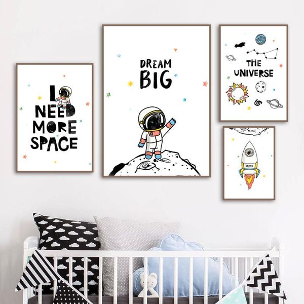 

paintings astronaut planet rocket sun dream big nursery wall art canvas painting nordic posters prints pictures boy kids room decor