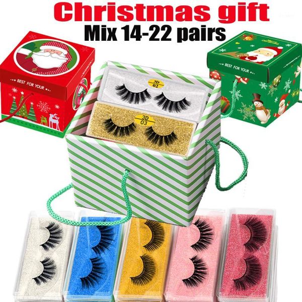 

christmas box 14/22 pairs lashes wholesale 3d mink eyelashes soft dramatic thick long eye naturel eyelash makeup gift1